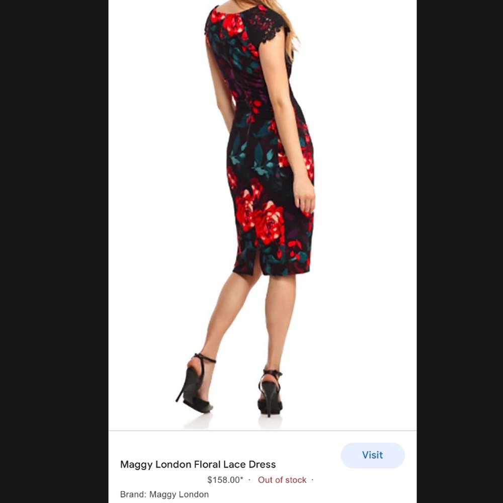 Maggy London Black Floral Lace Bodycon Midi Dress Size 0
